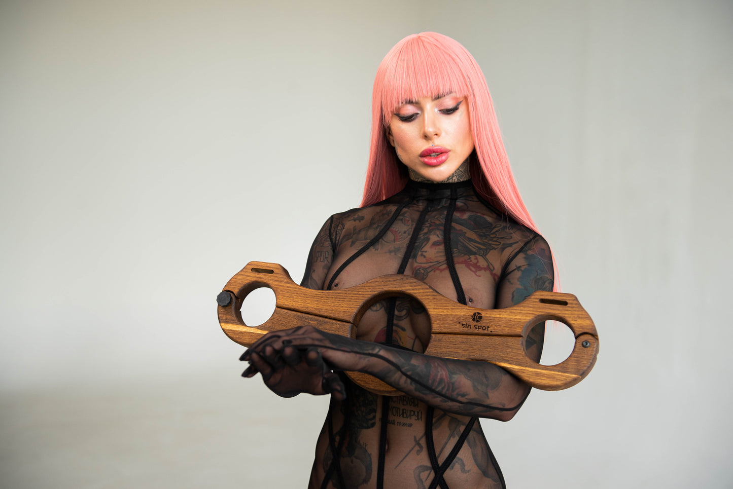 Natural Wood Bondage Pillory for Neck & Hands Belias